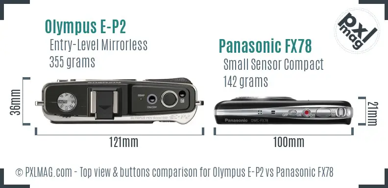 Olympus E-P2 vs Panasonic FX78 top view buttons comparison