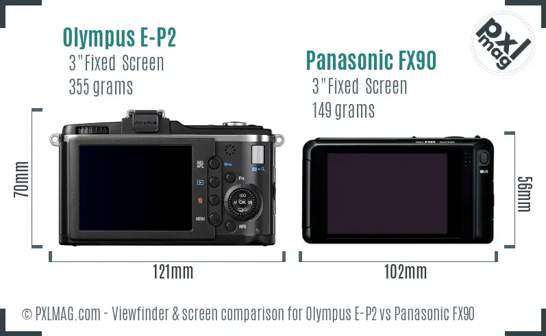 Olympus E-P2 vs Panasonic FX90 Screen and Viewfinder comparison