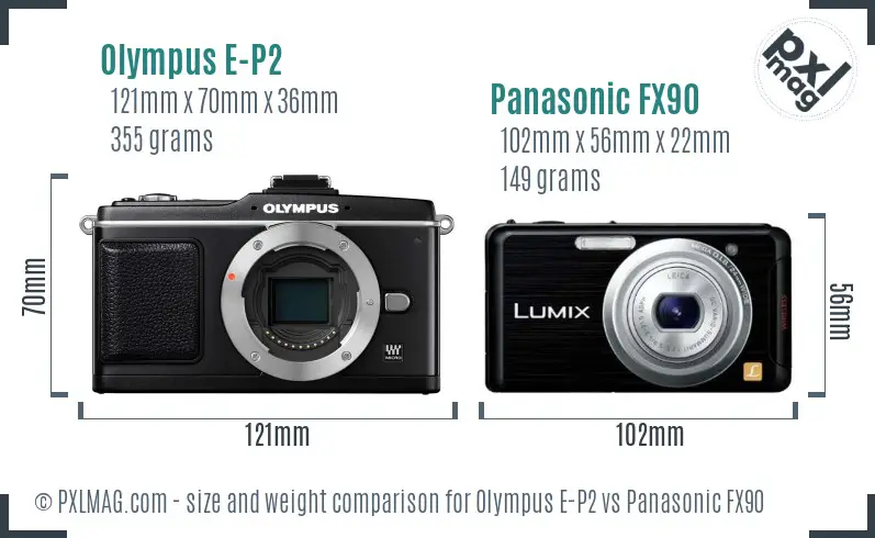 Olympus E-P2 vs Panasonic FX90 size comparison