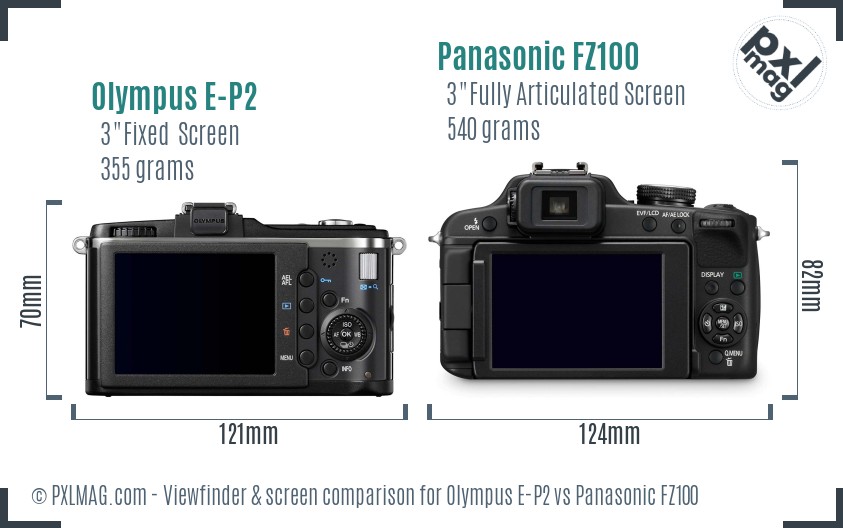 Olympus E-P2 vs Panasonic FZ100 Screen and Viewfinder comparison