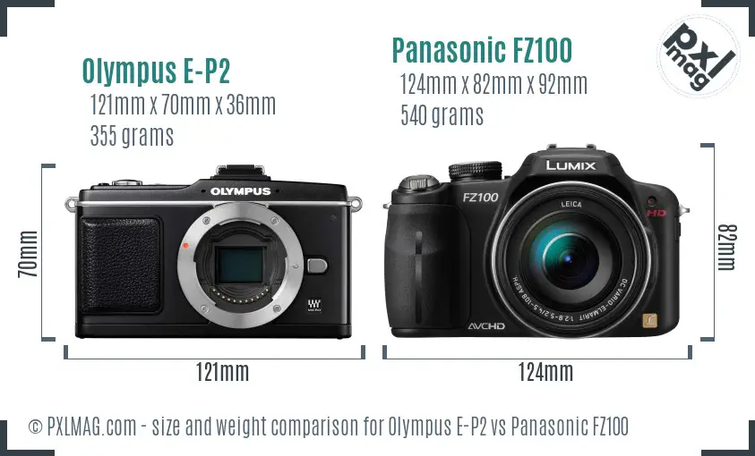 Olympus E-P2 vs Panasonic FZ100 size comparison
