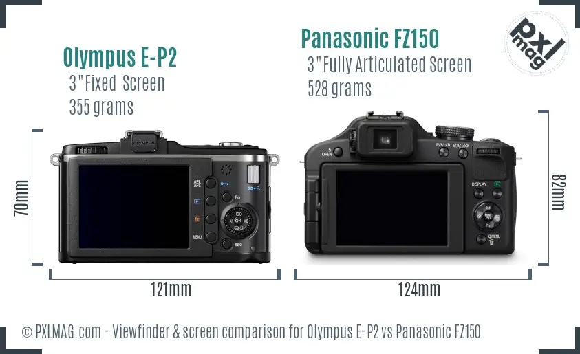 Olympus E-P2 vs Panasonic FZ150 Screen and Viewfinder comparison