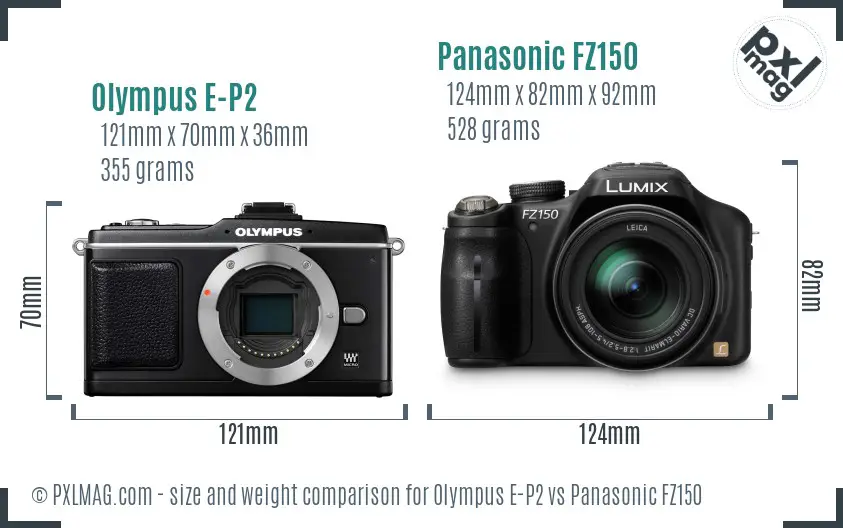 Olympus E-P2 vs Panasonic FZ150 size comparison