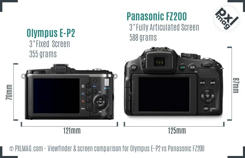 Olympus E-P2 vs Panasonic FZ200 Screen and Viewfinder comparison