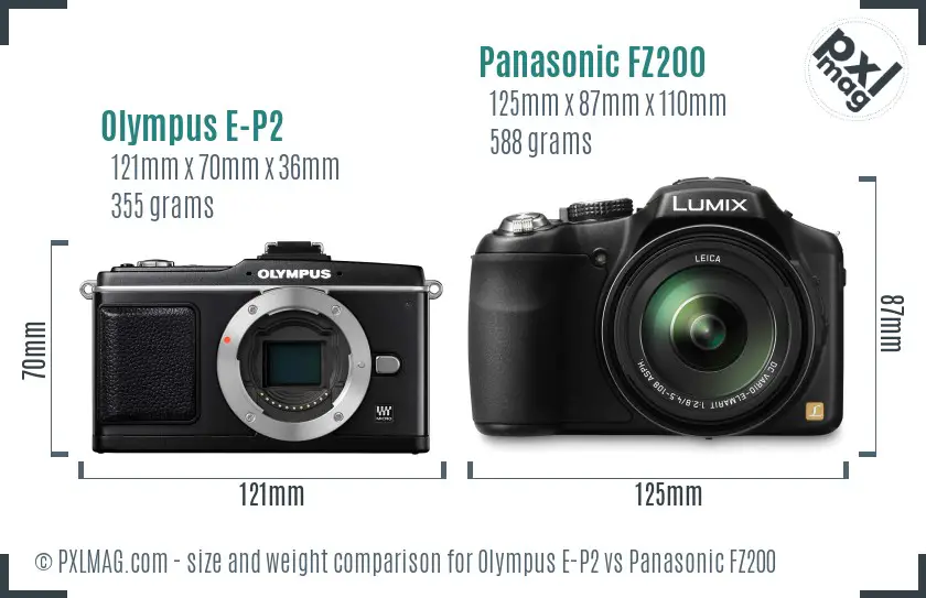 Olympus E-P2 vs Panasonic FZ200 size comparison