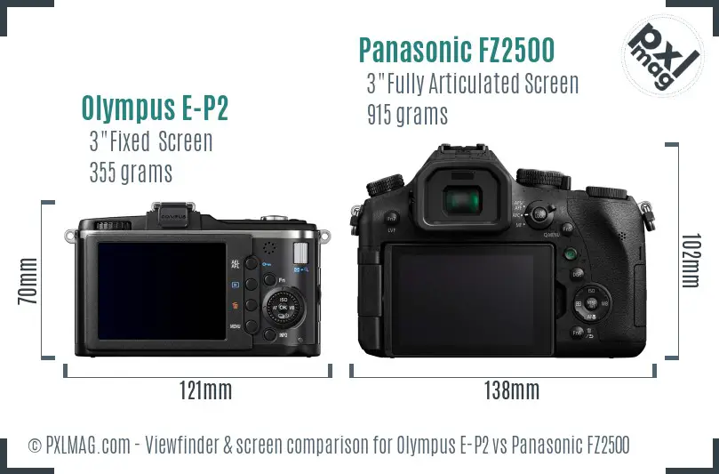 Olympus E-P2 vs Panasonic FZ2500 Screen and Viewfinder comparison