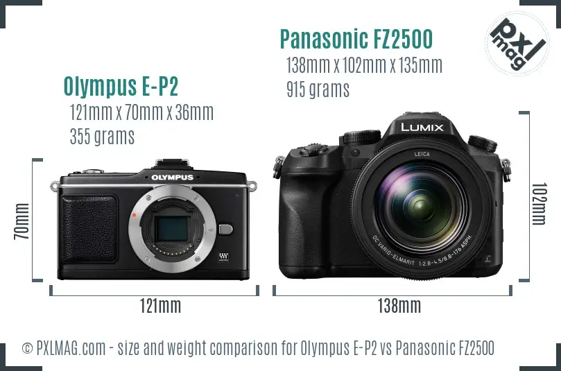 Olympus E-P2 vs Panasonic FZ2500 size comparison