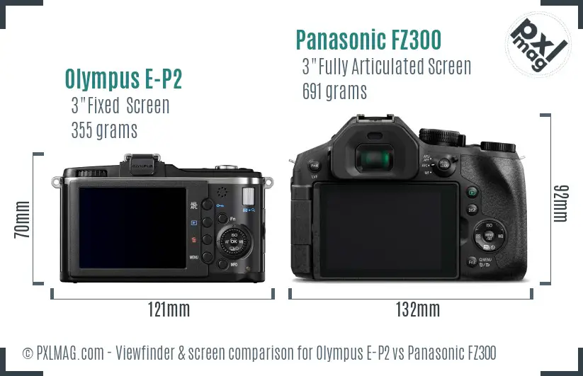 Olympus E-P2 vs Panasonic FZ300 Screen and Viewfinder comparison