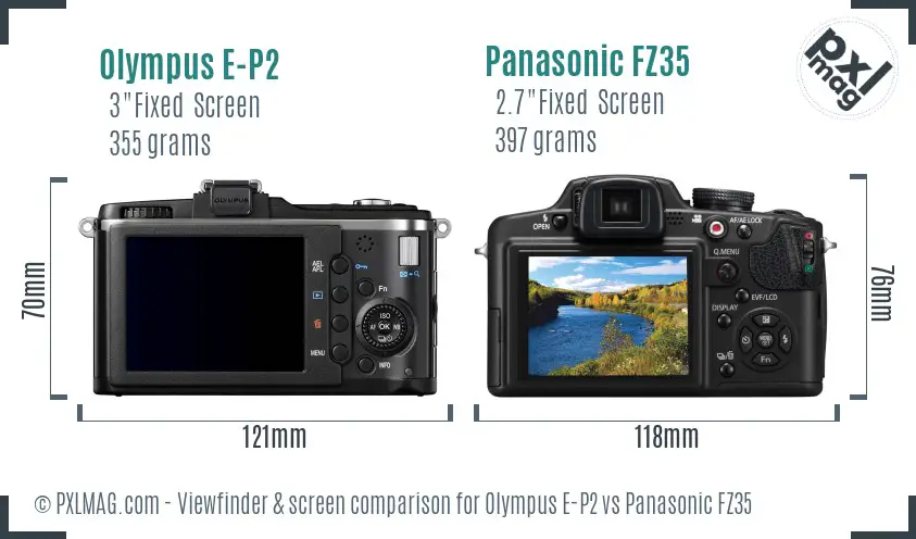 Olympus E-P2 vs Panasonic FZ35 Screen and Viewfinder comparison