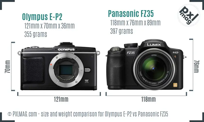 Olympus E-P2 vs Panasonic FZ35 size comparison