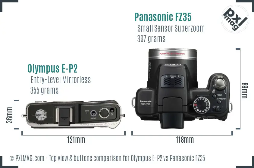 Olympus E-P2 vs Panasonic FZ35 top view buttons comparison