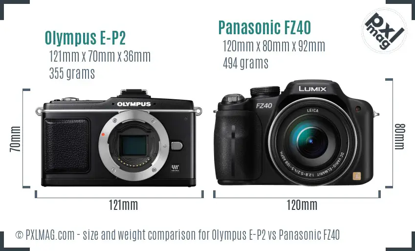 Olympus E-P2 vs Panasonic FZ40 size comparison