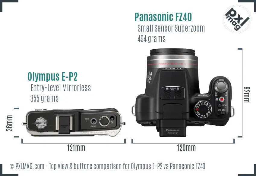 Olympus E-P2 vs Panasonic FZ40 top view buttons comparison