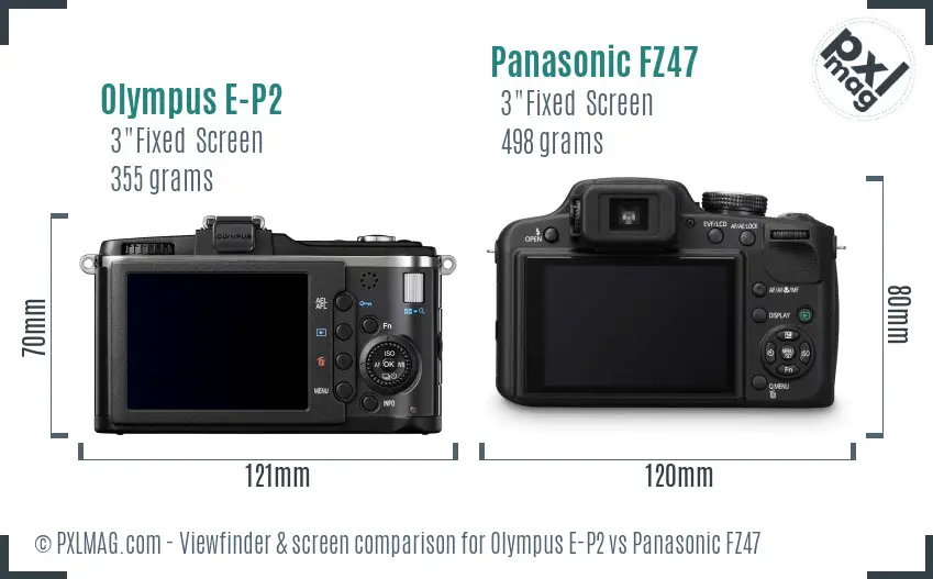 Olympus E-P2 vs Panasonic FZ47 Screen and Viewfinder comparison