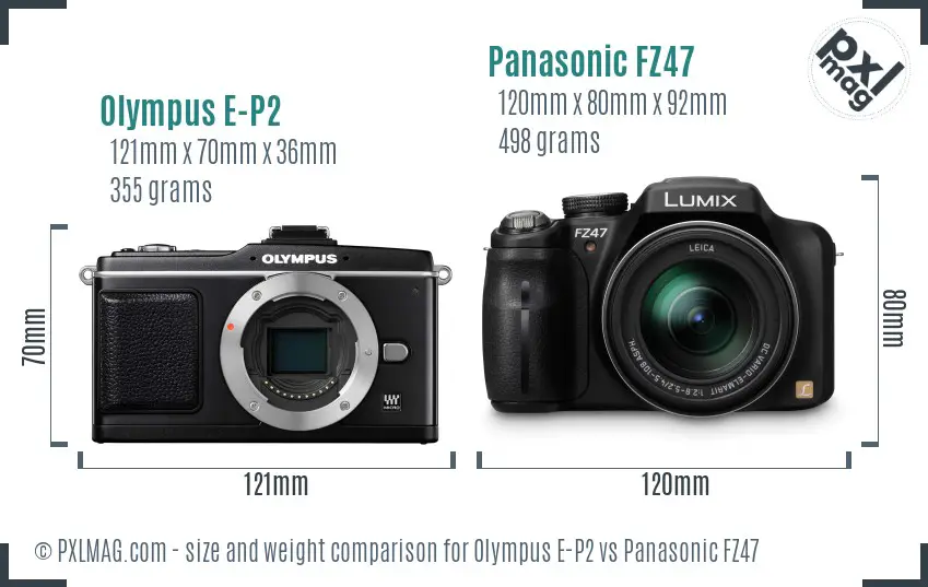 Olympus E-P2 vs Panasonic FZ47 size comparison