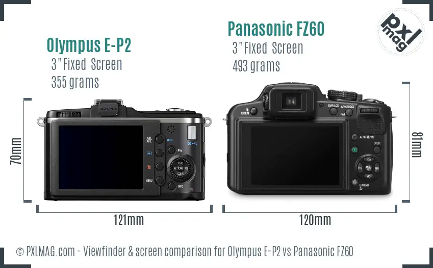 Olympus E-P2 vs Panasonic FZ60 Screen and Viewfinder comparison