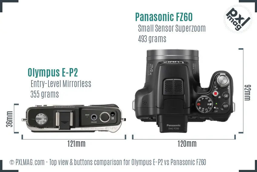 Olympus E-P2 vs Panasonic FZ60 top view buttons comparison