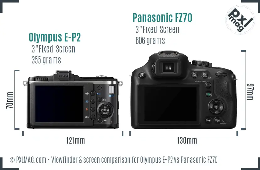 Olympus E-P2 vs Panasonic FZ70 Screen and Viewfinder comparison