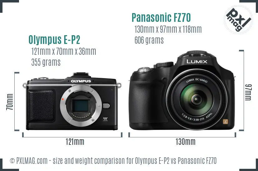 Olympus E-P2 vs Panasonic FZ70 size comparison