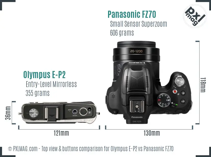 Olympus E-P2 vs Panasonic FZ70 top view buttons comparison