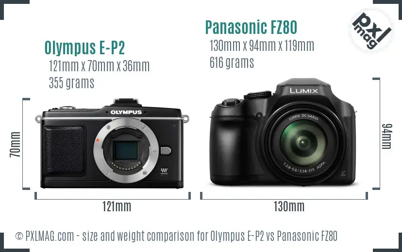 Olympus E-P2 vs Panasonic FZ80 size comparison