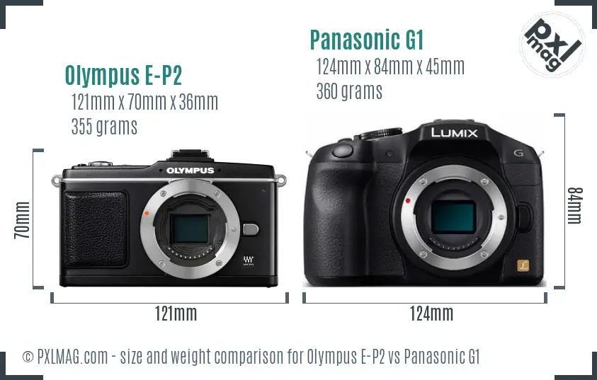 Olympus E-P2 vs Panasonic G1 size comparison