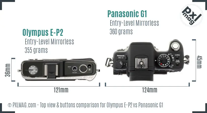 Olympus E-P2 vs Panasonic G1 top view buttons comparison