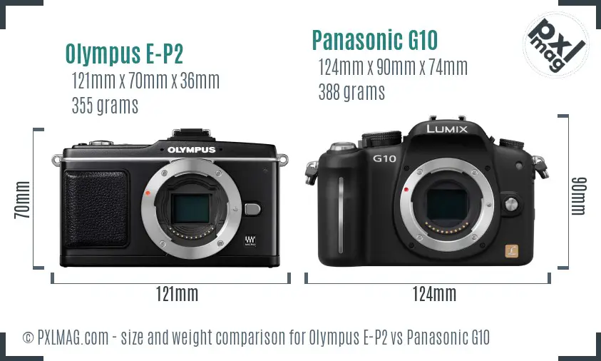Olympus E-P2 vs Panasonic G10 size comparison