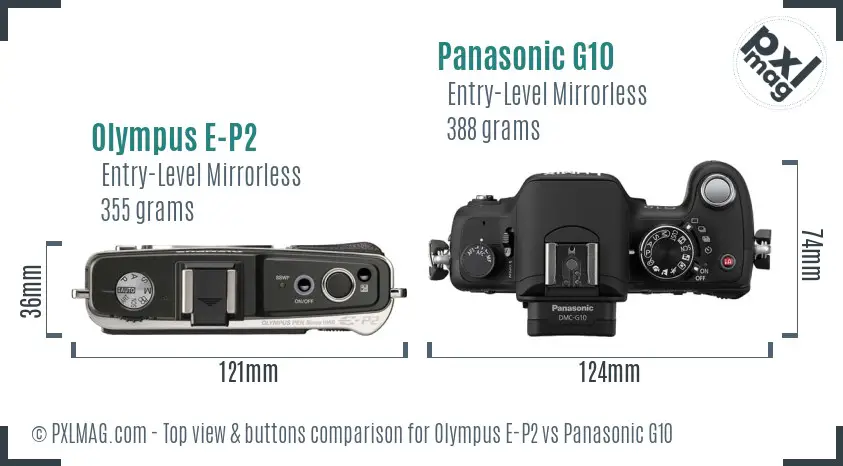 Olympus E-P2 vs Panasonic G10 top view buttons comparison