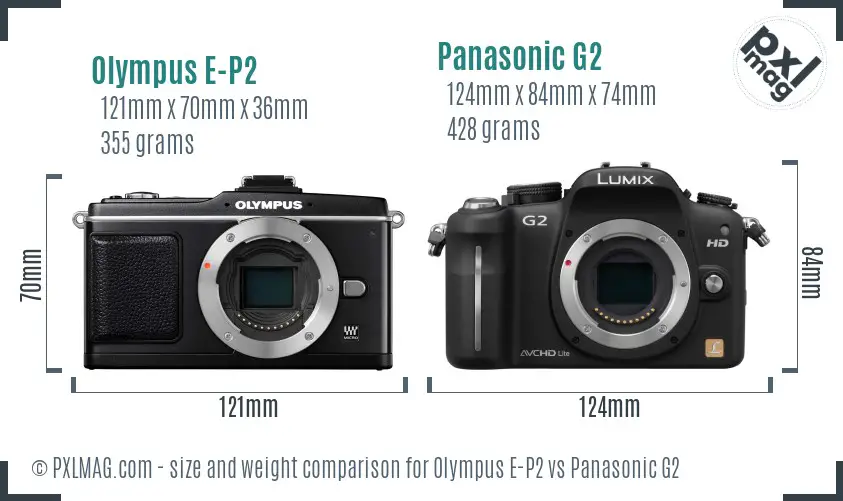 Olympus E-P2 vs Panasonic G2 size comparison