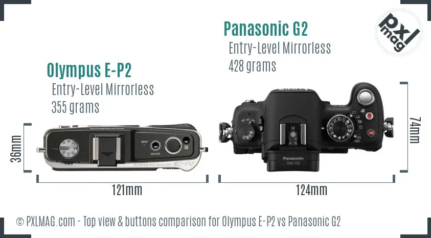 Olympus E-P2 vs Panasonic G2 top view buttons comparison