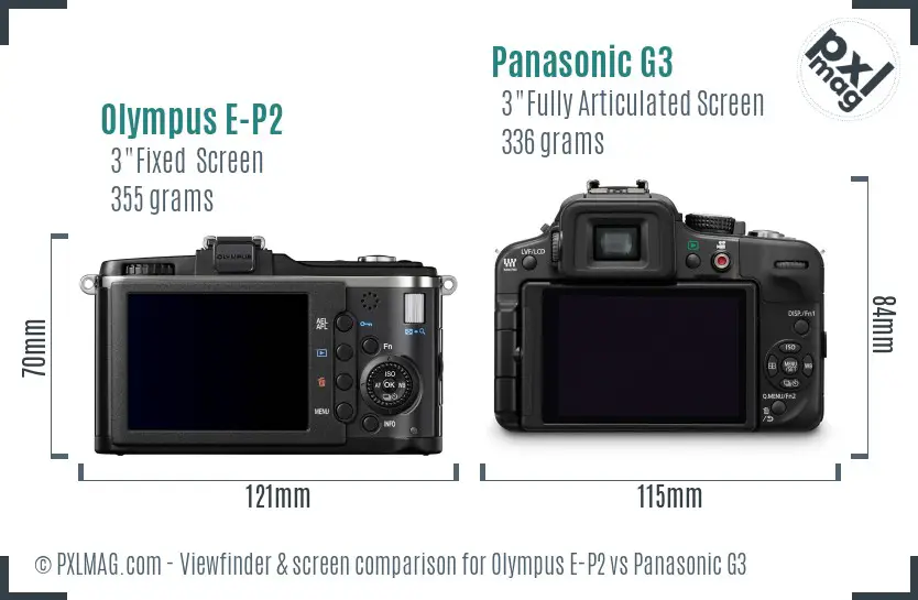 Olympus E-P2 vs Panasonic G3 Screen and Viewfinder comparison