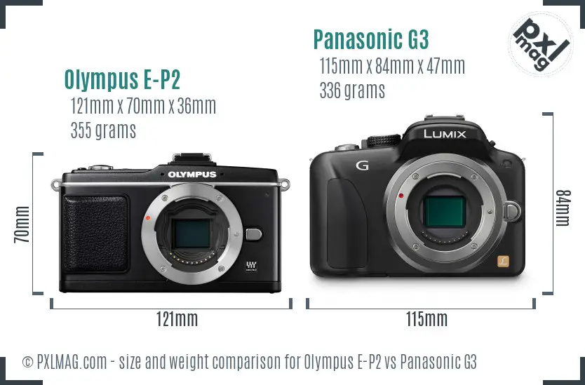 Olympus E-P2 vs Panasonic G3 size comparison