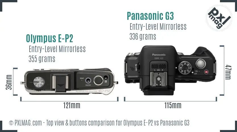Olympus E-P2 vs Panasonic G3 top view buttons comparison