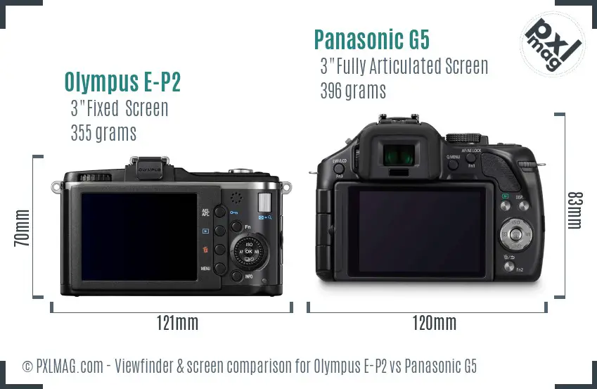 Olympus E-P2 vs Panasonic G5 Screen and Viewfinder comparison