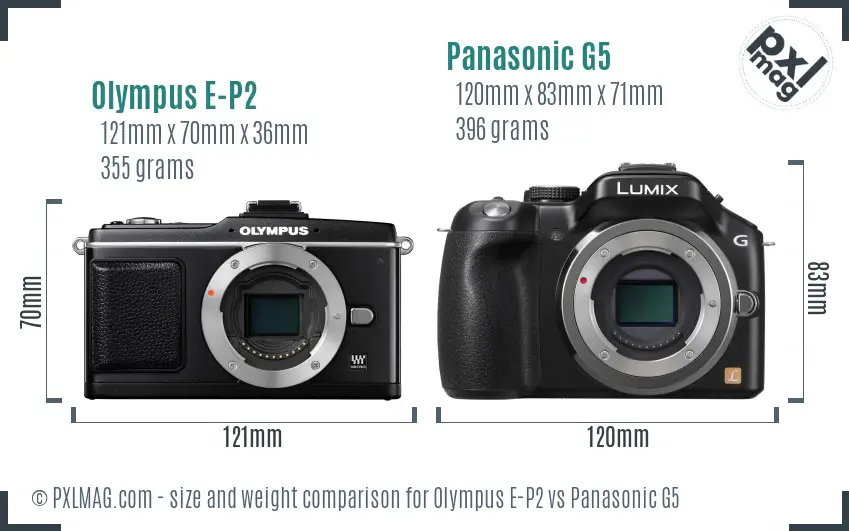 Olympus E-P2 vs Panasonic G5 size comparison
