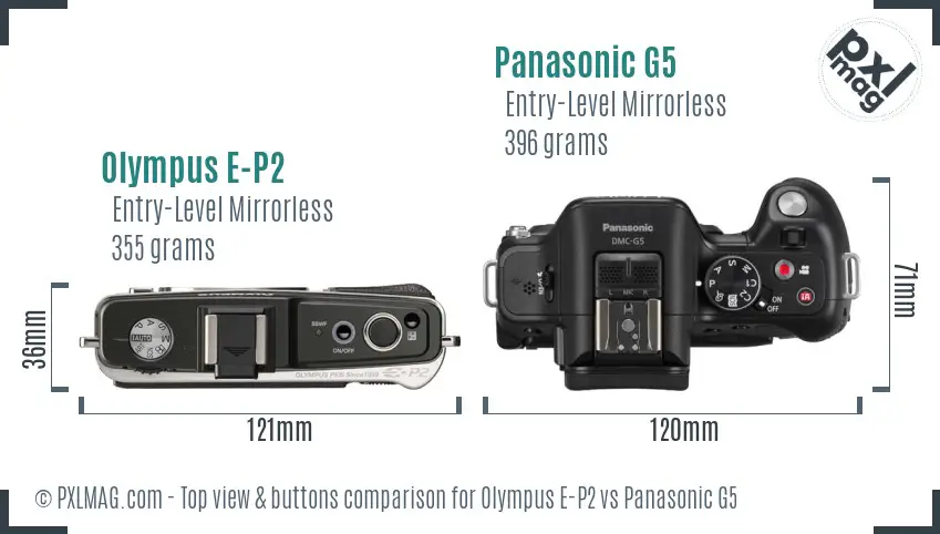 Olympus E-P2 vs Panasonic G5 top view buttons comparison