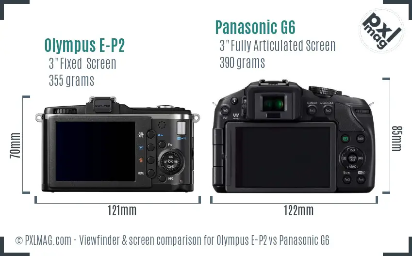 Olympus E-P2 vs Panasonic G6 Screen and Viewfinder comparison