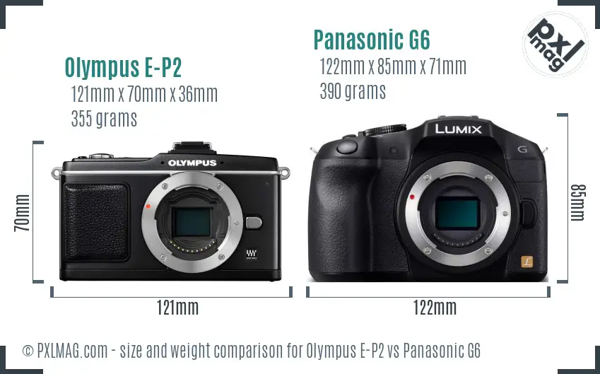 Olympus E-P2 vs Panasonic G6 size comparison