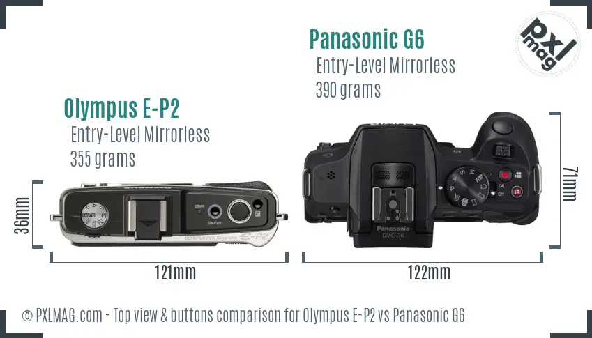Olympus E-P2 vs Panasonic G6 top view buttons comparison