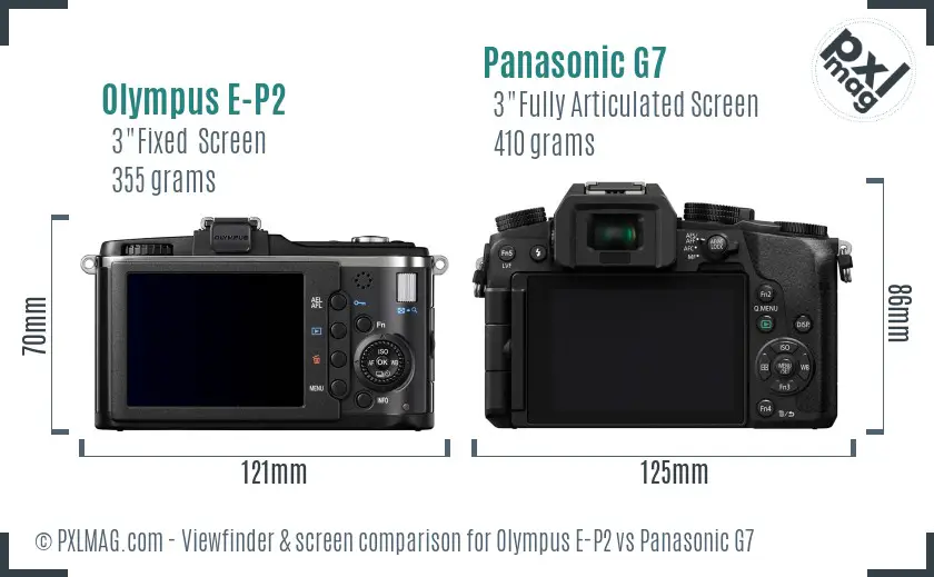 Olympus E-P2 vs Panasonic G7 Screen and Viewfinder comparison