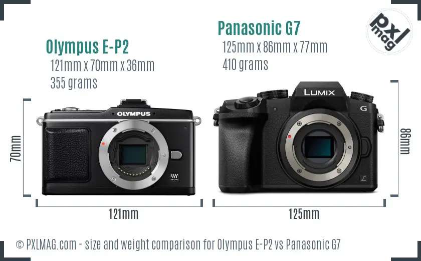 Olympus E-P2 vs Panasonic G7 size comparison