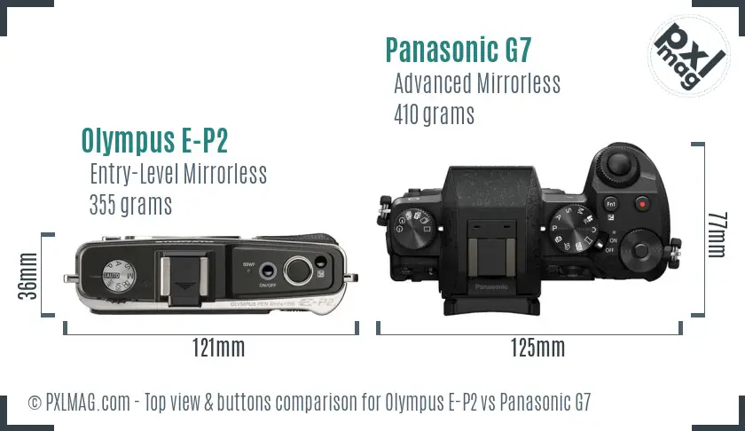 Olympus E-P2 vs Panasonic G7 top view buttons comparison