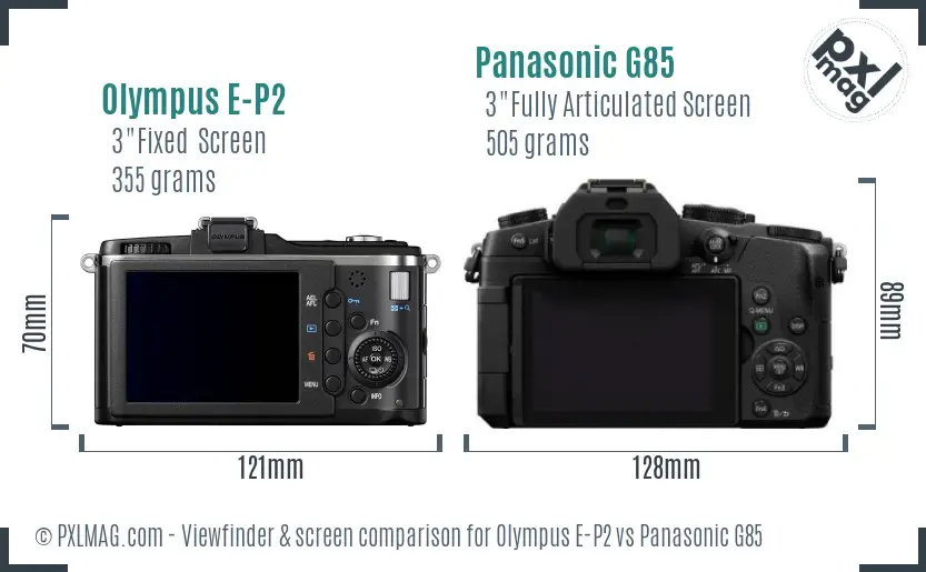Olympus E-P2 vs Panasonic G85 Screen and Viewfinder comparison