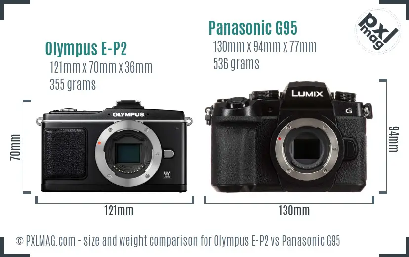 Olympus E-P2 vs Panasonic G95 size comparison
