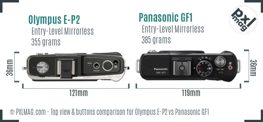 Olympus E-P2 vs Panasonic GF1 top view buttons comparison