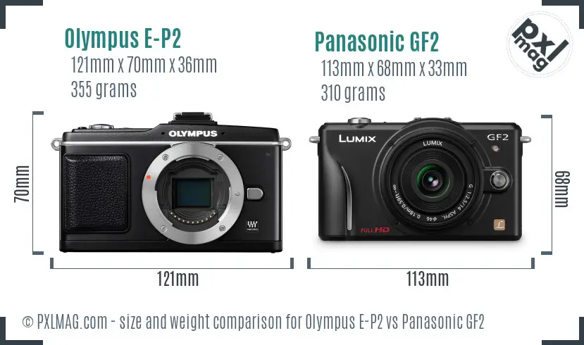 Olympus E-P2 vs Panasonic GF2 size comparison