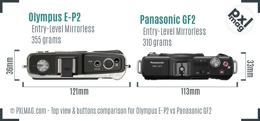 Olympus E-P2 vs Panasonic GF2 top view buttons comparison