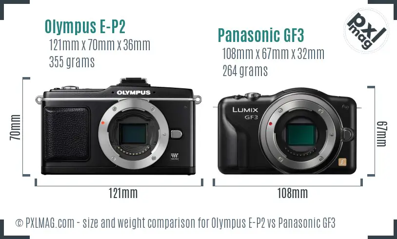 Olympus E-P2 vs Panasonic GF3 size comparison