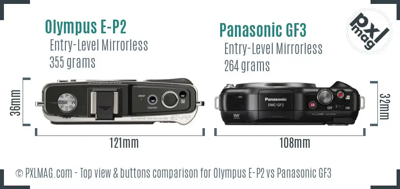Olympus E-P2 vs Panasonic GF3 top view buttons comparison